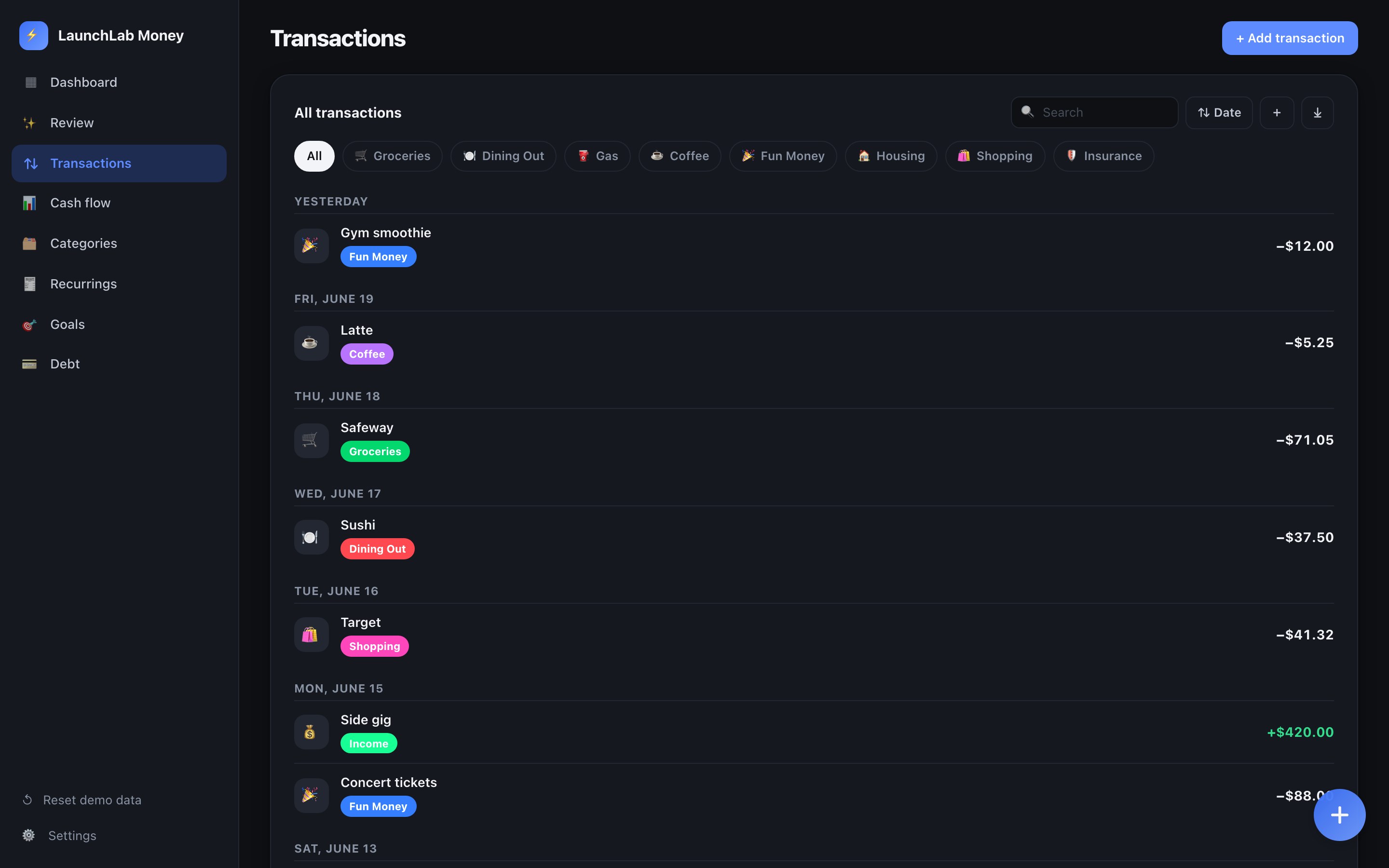 Transactions on desktop